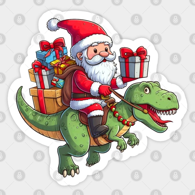 Santa Claus Riding T-REX Sticker by Etopix